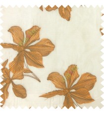 Orange grey cream color embroidery flower beautiful designs leaf branch texture background sheer curtain