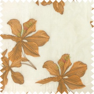 Orange grey cream color embroidery flower beautiful designs leaf branch texture background sheer curtain