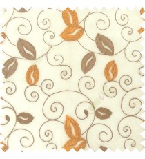 Orange grey white color embroidery traditional designs floral leaf pattern horizontal lines with transparent base fabric sheer curtain