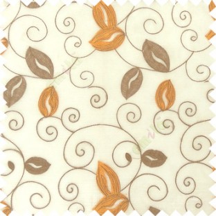 Orange grey white color embroidery traditional designs floral leaf pattern horizontal lines with transparent base fabric sheer curtain