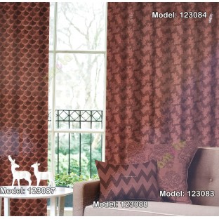 Brown color traditional designs texture and solid combination base fabric scales pattern diya shapes polyester main curtain