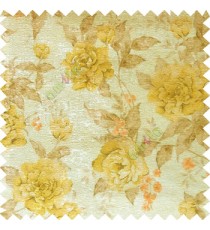 Yellow brown cream orange colour beautiful flower texture designs leaf floral buds with thick polyester background main curtain