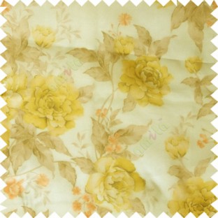 Yellow brown cream orange colour beautiful flower texture designs leaf floral buds with thick polyester background sheer curtain