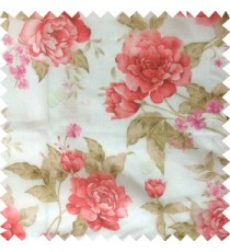 Red green cream brown colour beautiful flower texture designs leaf floral buds with thick polyester background sheer curtain