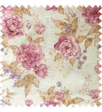 Purple brown cream colour beautiful flower texture designs leaf floral buds with thick polyester background main curtain