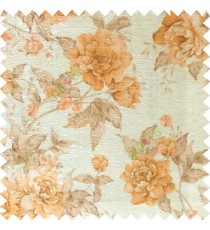Orange cream brown colour beautiful flower texture designs leaf floral buds with thick polyester background main curtain