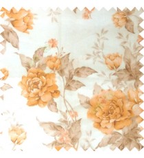 Orange cream brown colour beautiful flower texture designs leaf floral buds with thick polyester background sheer curtain