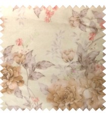 Brown beige purple orange colour beautiful flower texture designs leaf floral buds with thick polyester background sheer curtain