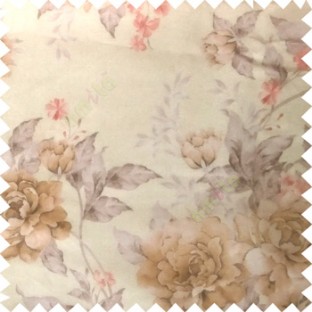 Brown beige purple orange colour beautiful flower texture designs leaf floral buds with thick polyester background sheer curtain