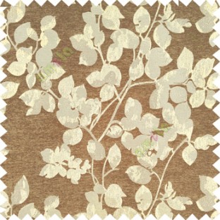 Brown silver color floral leaves pattern texture surface polyester thick fabric flower buds main curtain