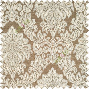 Brown silver color traditional damask designs texture gradients swirl floral leaves ferns polyester main curtain
