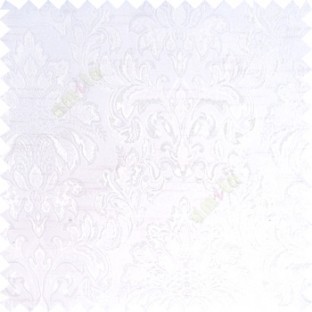 Pure white color traditional damask designs texture gradients swirl floral leaves ferns polyester main curtain