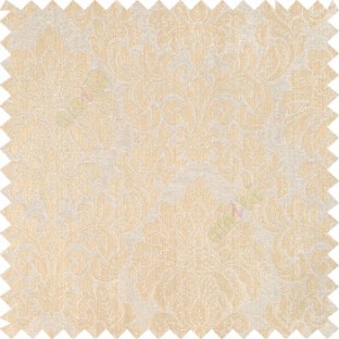 Beige gold color traditional damask designs texture gradients swirl floral leaves ferns polyester main curtain