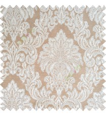 Brown grey color traditional damask designs texture gradients swirl floral leaves ferns polyester main curtain