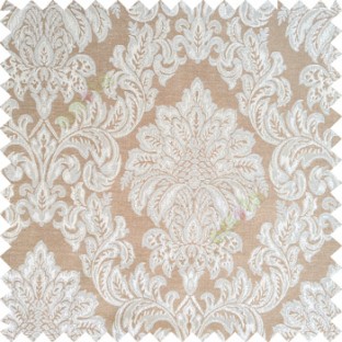 Brown grey color traditional damask designs texture gradients swirl floral leaves ferns polyester main curtain