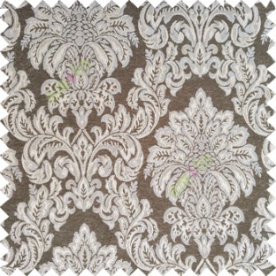 Black silver color traditional damask designs texture gradients swirl floral leaves ferns polyester main curtain