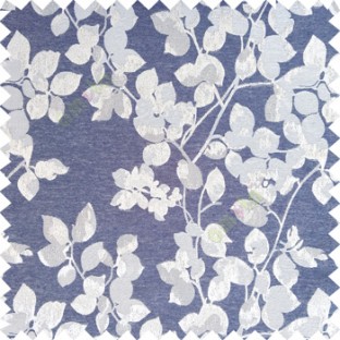 Navy blue silver color floral leaves pattern texture surface polyester thick fabric flower buds main curtain