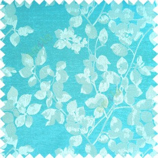 Aqua blue silver color floral leaves pattern texture surface polyester thick fabric flower buds main curtain