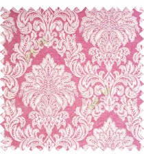 Pink silver brown color traditional damask designs texture gradients swirl floral leaves ferns polyester main curtain