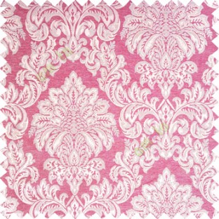 Pink silver brown color traditional damask designs texture gradients swirl floral leaves ferns polyester main curtain