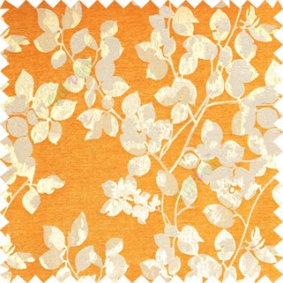 Orange silver color floral leaves pattern texture surface polyester thick fabric flower buds main curtain