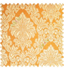 Orange silver color traditional damask designs texture gradients swirl floral leaves ferns polyester main curtain