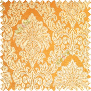 Orange silver color traditional damask designs texture gradients swirl floral leaves ferns polyester main curtain