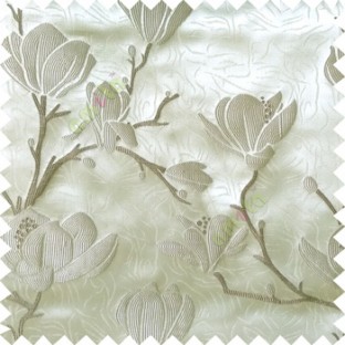 Grey beige color natural floral tree flowers branch buds embroidery pattern with thick polyester background main curtain