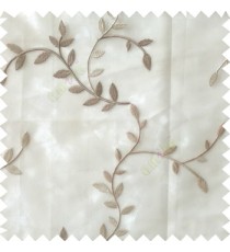 Grey beige color natural floral hanging leaf vertical embroidery pattern with thick polyester background sheer curtain