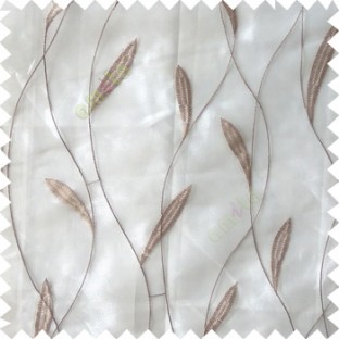 Grey white color vertical flowing lines with embroidery leaf design trendy stripes  pattern with polyester transparent fabric sheer curtain