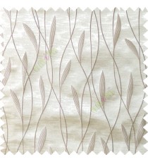 Grey white color vertical flowing lines with embroidery leaf design trendy stripes  pattern with polyester transparent fabric Main curtain