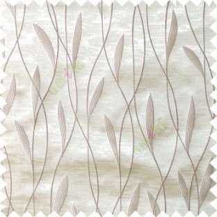 Grey white color vertical flowing lines with embroidery leaf design trendy stripes  pattern with polyester transparent fabric Main curtain