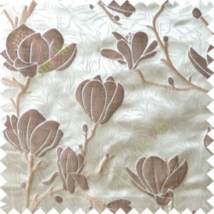 Brown beige color natural floral tree flowers branch buds embroidery pattern with thick polyester background main curtain