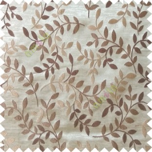 Brown beige color natural floral hanging leaf vertical embroidery pattern with thick polyester background main curtain