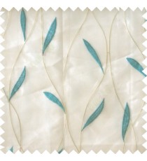 Blue white green color vertical flowing lines with embroidery leaf design trendy stripes  pattern with polyester transparent fabric sheer curtain