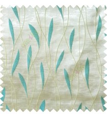 Blue white green color vertical flowing lines with embroidery leaf design trendy stripes  pattern with polyester transparent fabric Main curtain