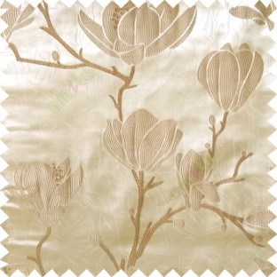 Brown beige color natural floral tree flowers branch buds embroidery pattern with thick polyester background main curtain