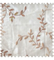 Brown beige color natural floral hanging leaf vertical embroidery pattern with thick polyester background sheer curtain