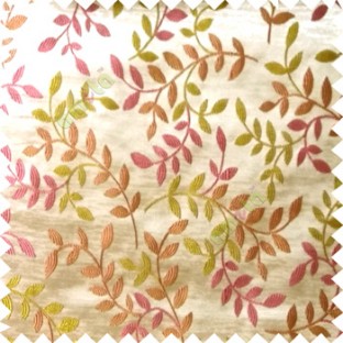 Pink green beige color natural floral hanging leaf vertical embroidery pattern with thick polyester background main curtain