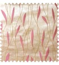 Pink white green color vertical flowing lines with embroidery leaf design trendy stripes  pattern with polyester transparent fabric Main curtain