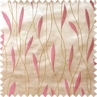 Pink white green color vertical flowing lines with embroidery leaf design trendy stripes  pattern with polyester transparent fabric Main curtain