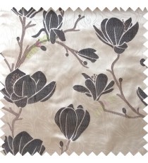 Black beige grey color natural floral tree flowers branch buds embroidery pattern with thick polyester background main curtain