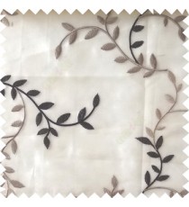 Black beige grey color natural floral hanging leaf vertical embroidery pattern with thick polyester background sheer curtain