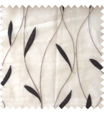 Black white grey color vertical flowing lines with embroidery leaf design trendy stripes  pattern with polyester transparent fabric sheer curtain