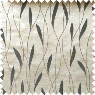 Black grey color vertical flowing lines with embroidery leaf design trendy stripes  pattern with polyester transparent fabric Main curtain