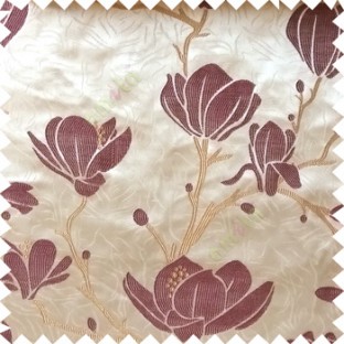 Purple beige color natural floral tree flowers branch buds embroidery pattern with thick polyester background main curtain