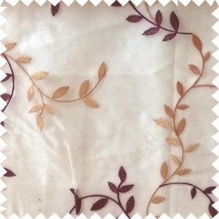 Purple beige color natural floral hanging leaf vertical embroidery pattern with thick polyester background sheer curtain