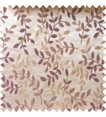 Purple beige color natural floral hanging leaf vertical embroidery pattern with thick polyester background main curtain