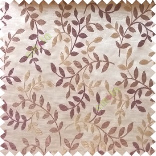 Purple beige color natural floral hanging leaf vertical embroidery pattern with thick polyester background main curtain