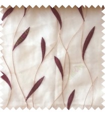 Purple white beige color vertical flowing lines with embroidery leaf design trendy stripes  pattern with polyester transparent fabric sheer curtain